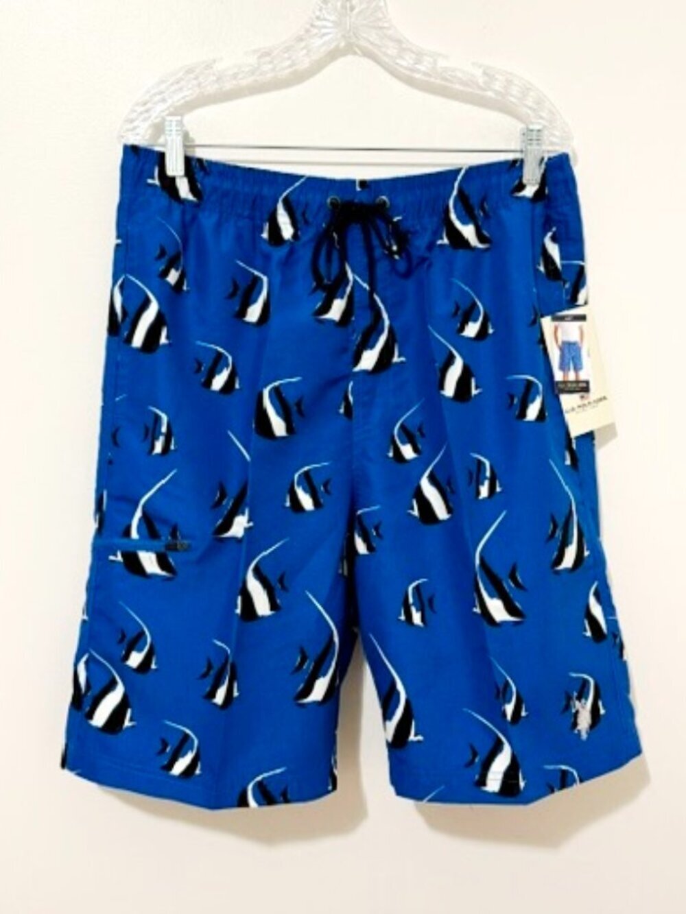 U.S. Polo Association Men's Swim Trunks Blue Fish Print Size L